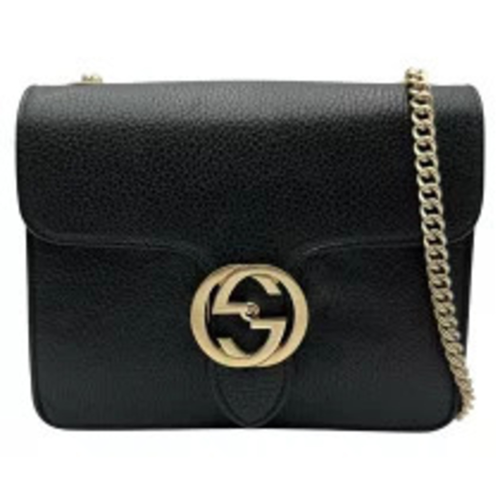 Gucci Interlocking G Chain Bag Black Leather Shoulder